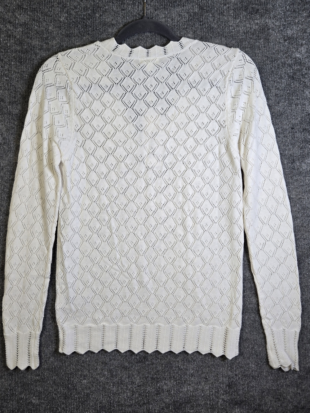 MinnieRose Sweater Womens S White Pointelle Open Knit Cotton Cashmere V Neck New - Picture 4 of 12